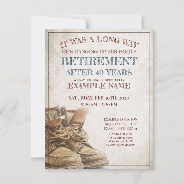 Faire-part de retraite avec de vieilles bottes (Devant)