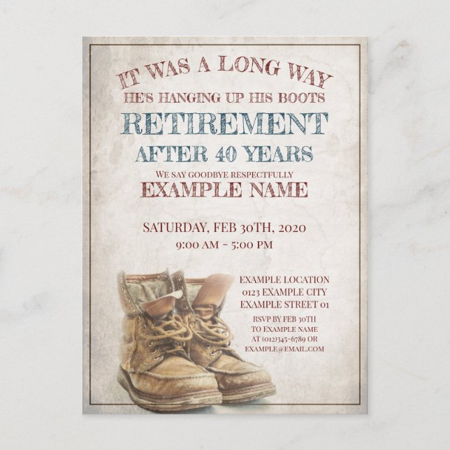 Faire-part de retraite avec de vieilles bottes (Devant)