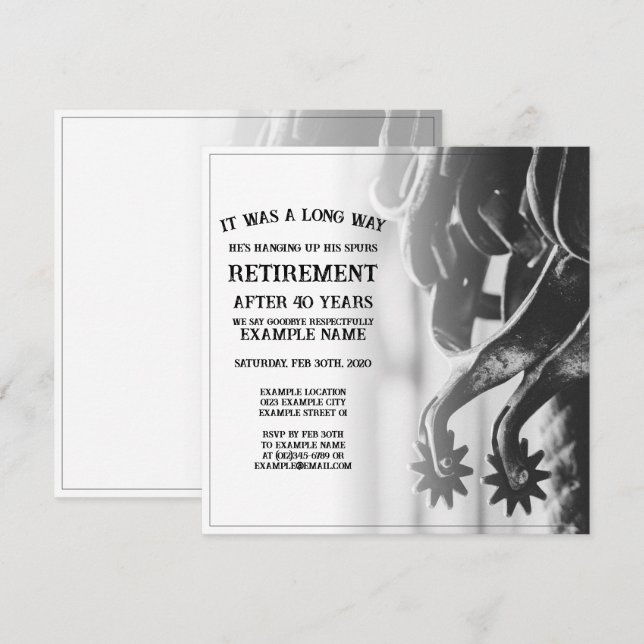 Faire-part de retraite avec vieilles éperons (Devant / Derrière)