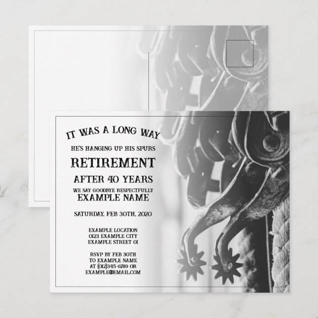 Faire-part de retraite avec vieilles éperons (Devant / Derrière)
