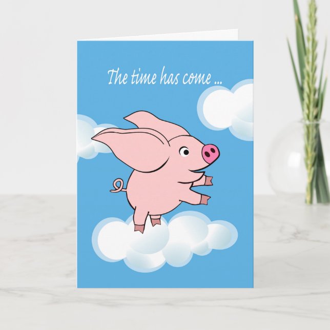 Faire-part de retraite, Cochon volant dans le ciel (Devant)