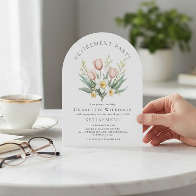 Faire-part de retraite en forme d'arche de tulipes (Créateur téléchargé)