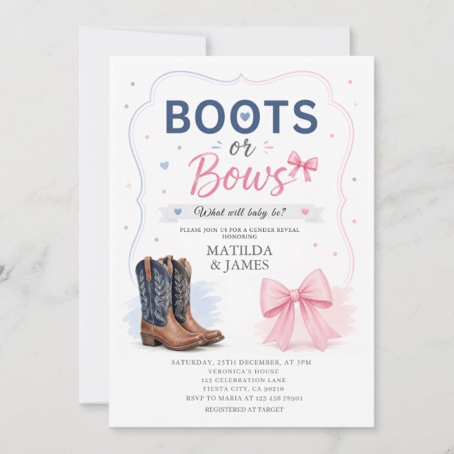 Faire-Part de Révélation du Sexe Moderne Bottes ou (Devant)