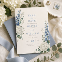 Faire-part de sauvegarde botanique bleu doux