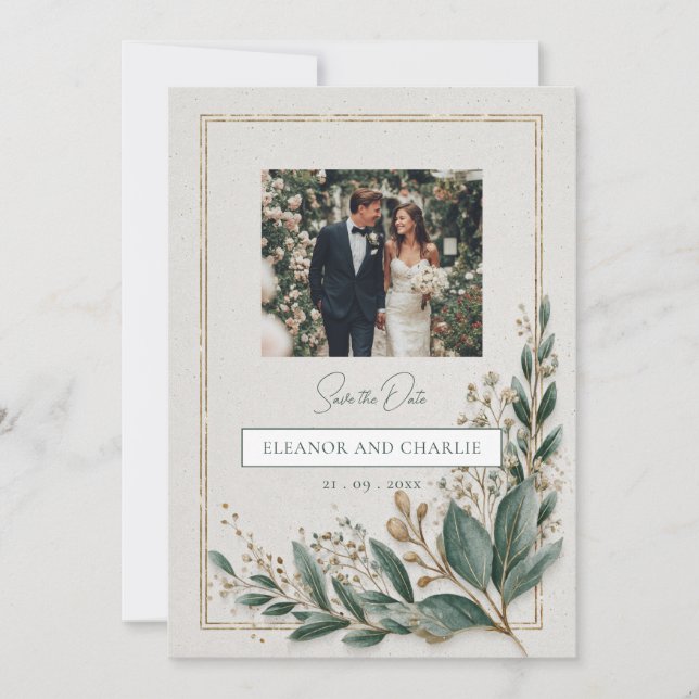 Faire-part de sauvegarde de date avec verdure élég (Devant)