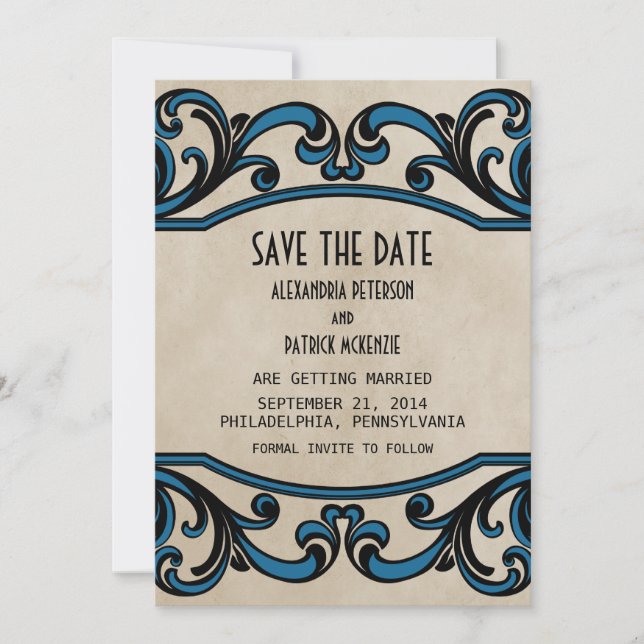 Faire-part de sauvegarde de date Blue Gothic Swirl (Devant)