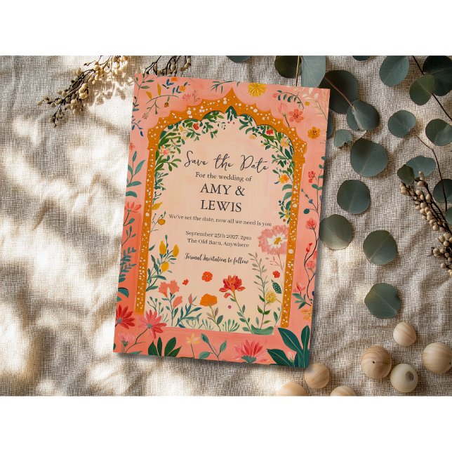 Faire-part de sauvegarde de date Bohème d'été Rose (Créateur téléchargé)