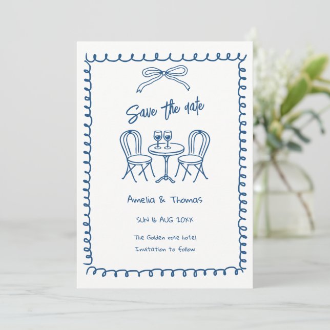 faire-part de save the date mignon et fantaisiste (Debout devant)