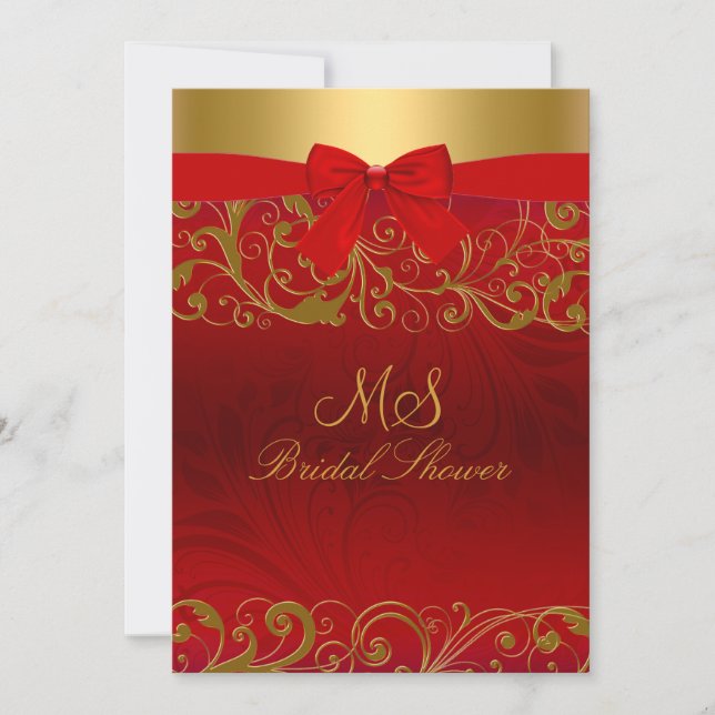 Faire-part de shower de mariage rouge or tourbillo (Devant)