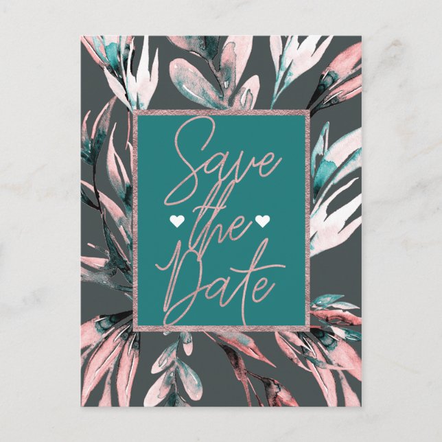 Faire-part de style botanique aquarelle corail sar (Devant)