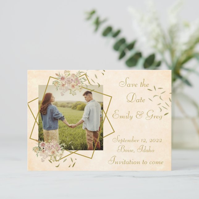 Faire-part de style country romantique à budget (Debout devant)