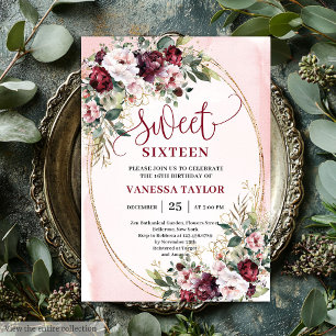 Faire-part de Sweet Sixteen Burgundy Blush Rustiqu