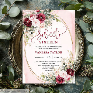 Faire-part de Sweet Sixteen raffiné en bordeaux et