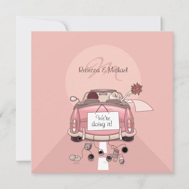 Faire-part de voiture de départ rose pour mariés m (Devant)