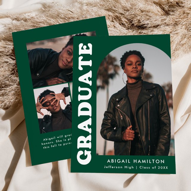 Faire-part Décalage Arch Green 4 Photo Graduation (Créateur téléchargé)