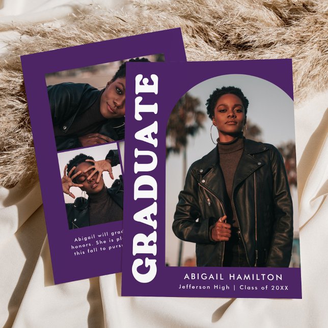 Faire-part Décalage Arch Purple 4 Photo Graduation (Créateur téléchargé)