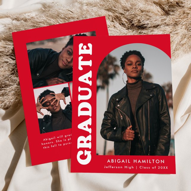 Faire-part Décalage Arch Red 4 Photo Graduation (Créateur téléchargé)