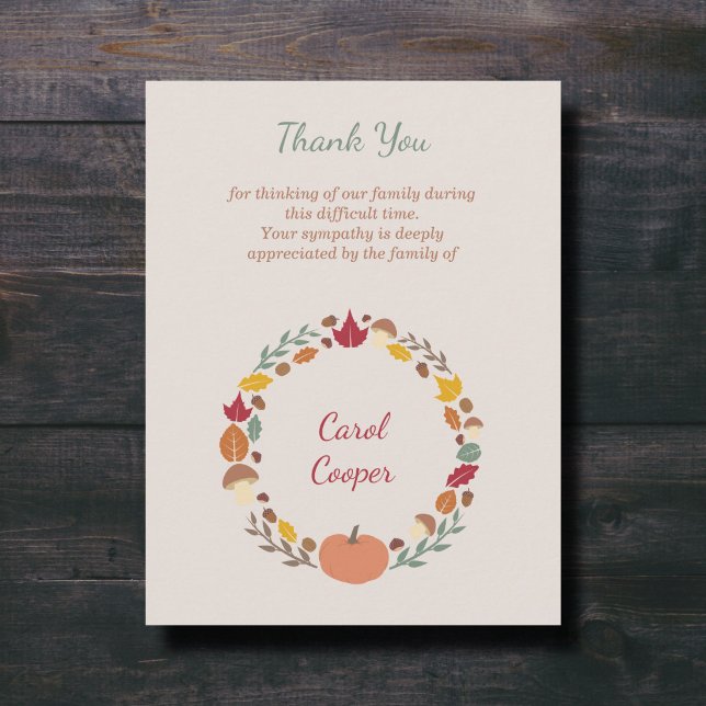 Faire-part décès avec une Couronne d'Automne (Fall Wreath | Funeral Thank You Note Card)