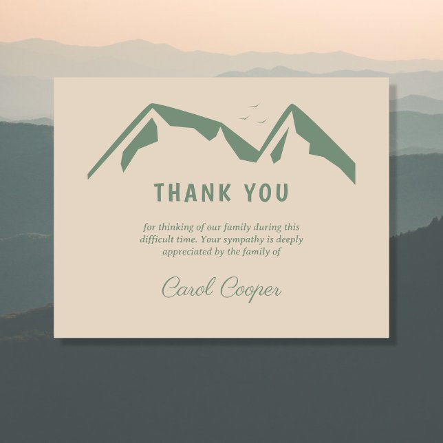 Faire-part décès - Montagnes Vertes (Funeral Thank You Note Card with Green Mountains)