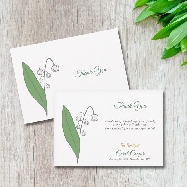 Faire-part décès Muguet Pastel (Lily of the Valley Funeral Thank You Note Card)