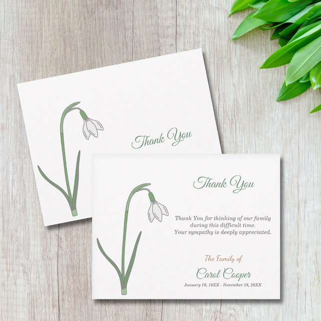 Faire-part décès Perce-neige pastel (Pastel Snowdrop Funeral Thank You Note Card)