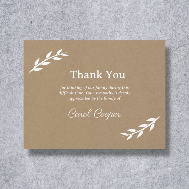 Faire-part décès rustique avec ornements (Kraft & Rustic Sober Funeral Thank You Note Card)
