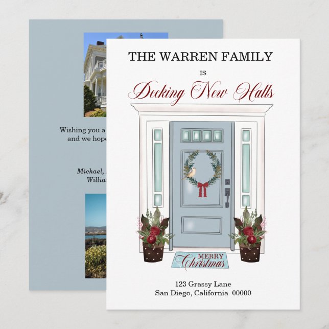 Faire-part Deck New Halls Porte Bleue Photo de Noël Déménagem (Devant / Derrière)