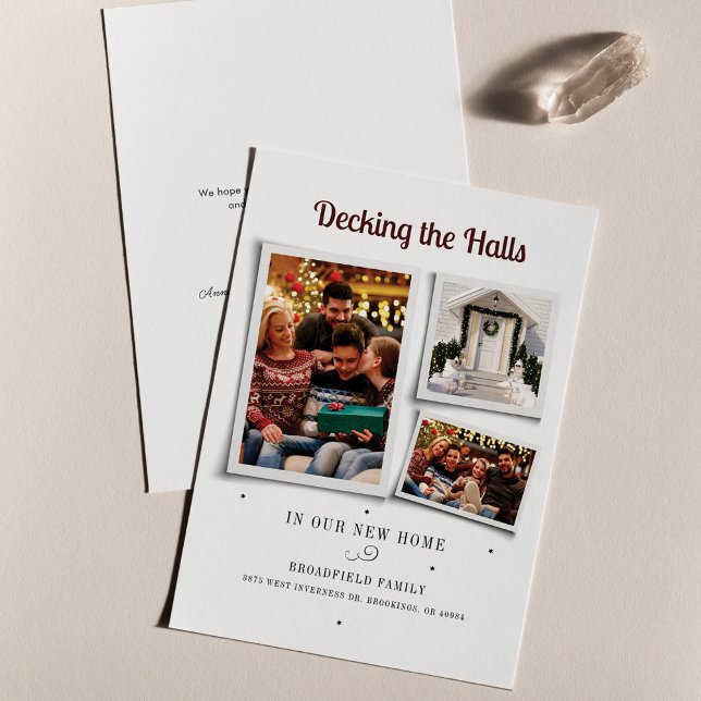 Faire-part Deck Nouvelles Halls Fêtes de Noël Déménagement (New Address Family Photos Christmas Card)
