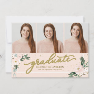 Faire-part Déclaration de diplômé Blush Floral Grad 3 Photo