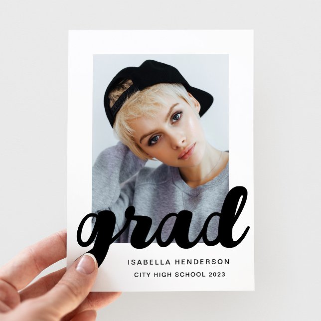 Faire-part Déclaration de fin d'études en script photo modern (Modern Photo Script Graduation Announcement)