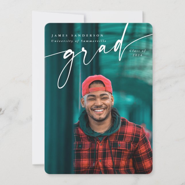 Faire-part Découpe de script moderne Deux diplômes de photogr (Devant)