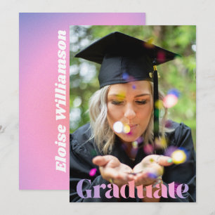 Faire-part Dégradé Rose Violet Retro Gras Photo Diplômé