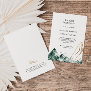 Faire-part d'Elopement Green et Gold Mountain