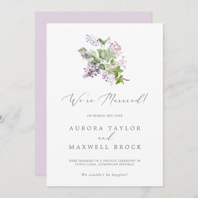 Faire-part d'élopement Lilac Rustique (Devant / Derrière)