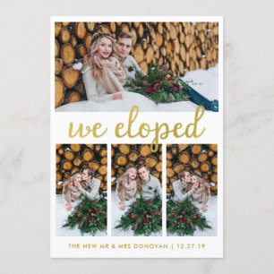 Faire-part d'Elopement photo en bois et or rustiqu
