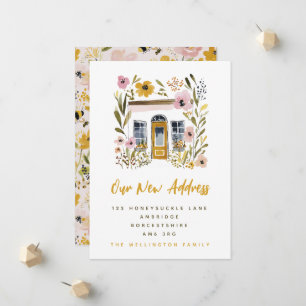 Faire-part Déménagement de maison Florale Jaune Moutarde & Ro