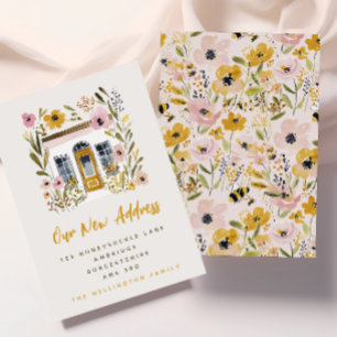 Faire-part Déménagement de maison Florale Jaune Moutarde & Ro