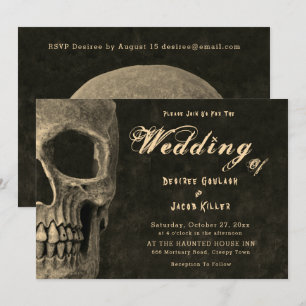 Faire-part Demi-crâne gothique Tête Vintage Sepia Hallomariag