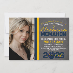 Faire-part d'Empreinte de patte bleu et or de la M