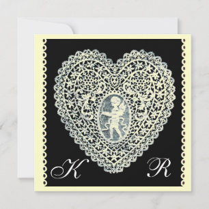 Faire-part DENTELLE DE CUPIDON CŒUR MONOGRAMME champagne papi