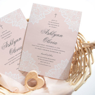 Faire-part Dentelle Vintage Rose Baptême & Christening