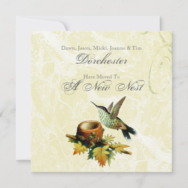 Faire-part Déplacement vintage d'oiseaux et de nids (Devant)