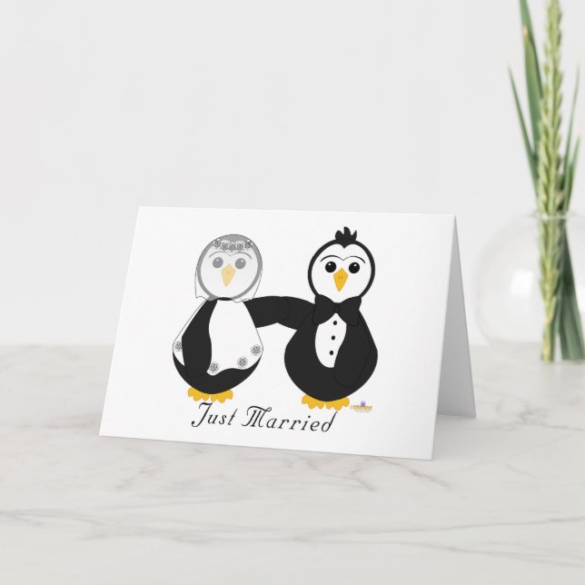 Faire-part Des pingouins qui se marient juste mariés (Devant)