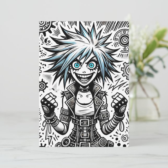 Faire-part dessin animé joyeux art original blu_eyes black_a (Debout devant)