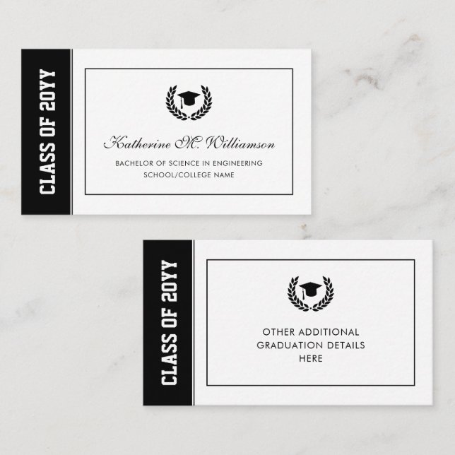 Faire-part d'études modernes - Nom de la fiche Ins (Devant / Derrière)