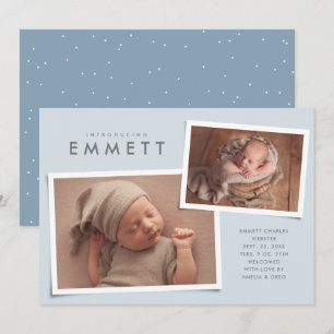 Faire-part Deux collages photo simple type naissance bleu