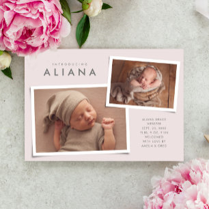 Faire-part Deux collages photo type simple naissance rose