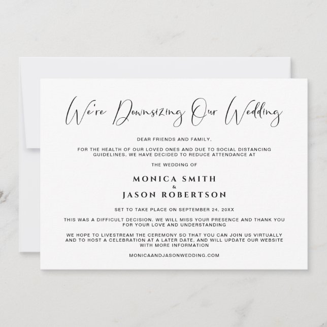 Faire-part Diminution De Notre Mariage Élégante Calligraphie (Devant)