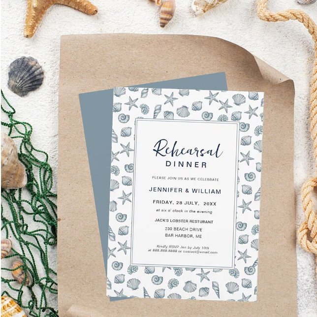 Faire-part Dîner de répétition du coquillage bleu et blanc (Créateur téléchargé)