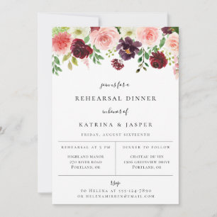 Faire-part Dîner de répétition Floral Burgundy Blush Invitati